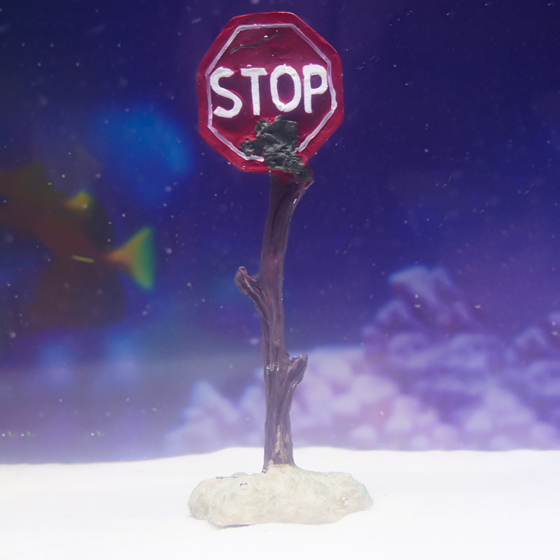 Decoración de paisajismo de peceras, decoración de resina, pequeños adornos, peces y camarones, evitando agujeros en la casa, simulación de letreros de tiburones, letreros de advertencia, estilos explosivos