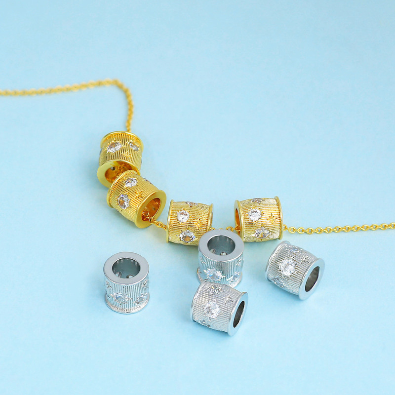 High Color-Retention Spacer Beads Wholesale 18K Real Gold Plated Premium Brushed Zircon Large Hole Barrel Beads DIY Crystal Beading Accessories High Color-Retention Spacer Beads Wholesale 18K Real Gold Plated Premium Brushed Zircon Large Hole Barrel Beads DIY Crystal Beading Accessories