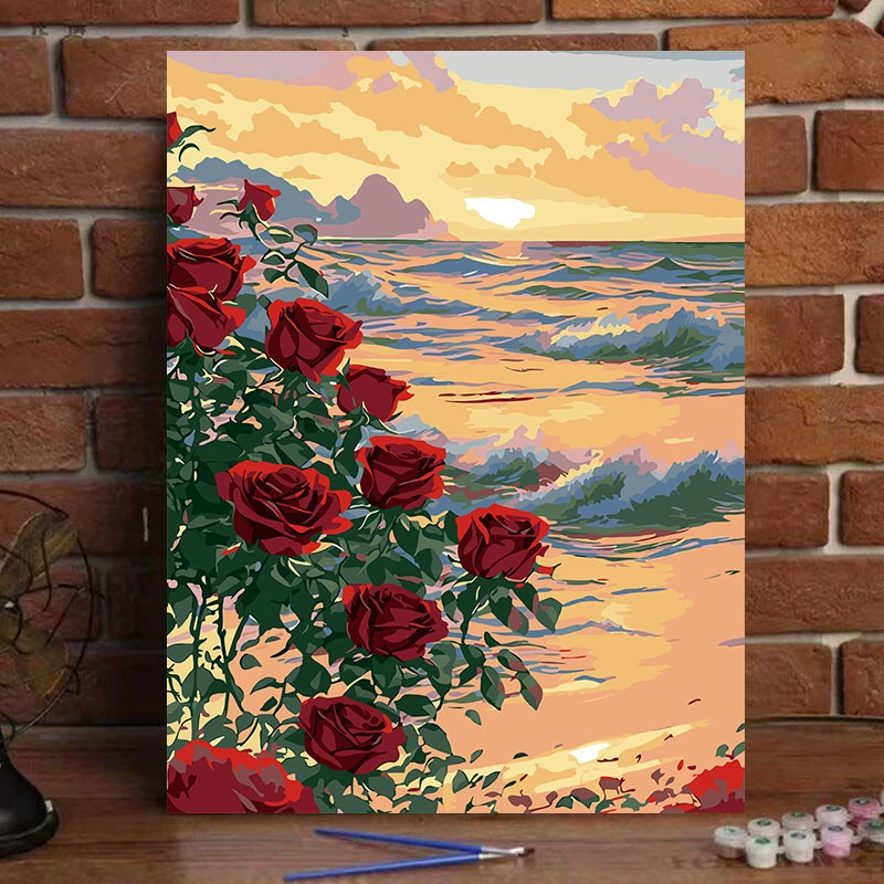 DIY numeric oil painting rose coloring hand-painted simple floral living room decoration wall hanging factory wholesale