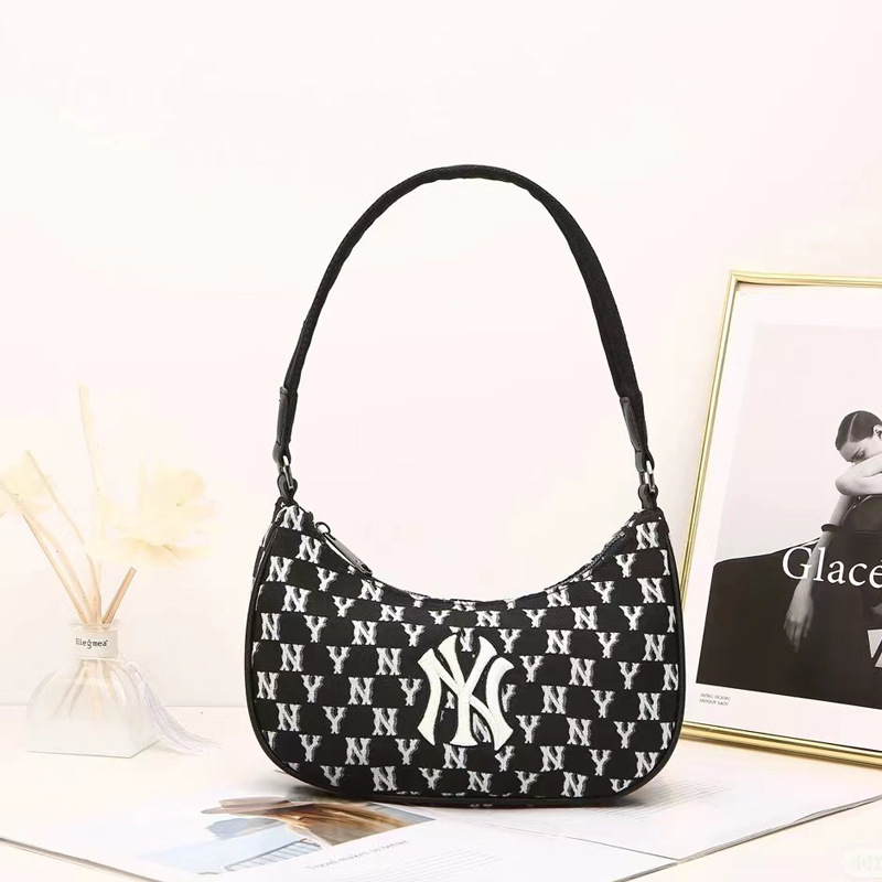 Korean Mlb Underarm Bag Ny Full Logo Denim Vintage Monogram Embroidered Yankees Shoulder Tote Women's Trendy Crossbody Bag