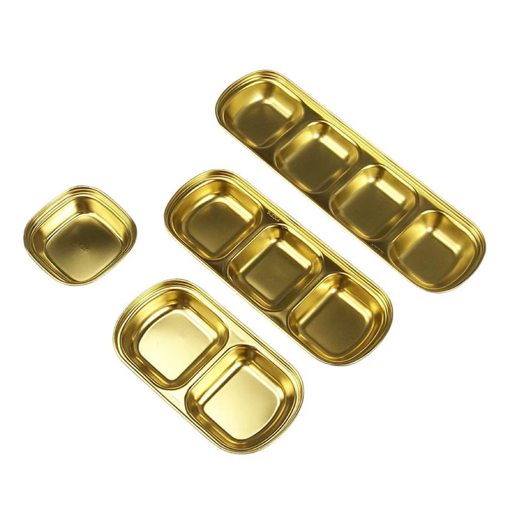 韓式不鏽鋼小碟子家用調味三格碟蘸料鹹菜泡菜醋碟調料小吃盤