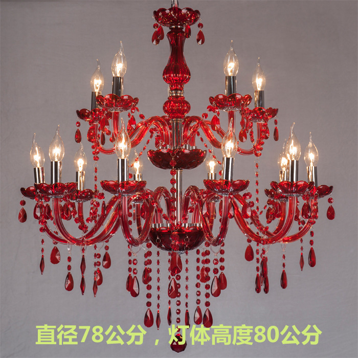 10 + 5 falso 2 capas araña de cristal rojo doble capa 15 cabezas araña de cristal rojo vela luz adecuada para boda KTV