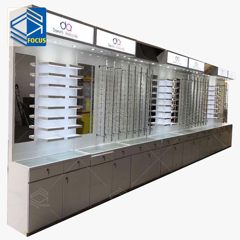 创意加工铁木质眼镜展示柜带灯墨镜墙柜眼镜店展示架时尚设计货架