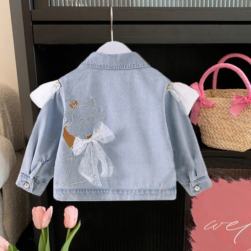 2023 Spring Girls' Denim Jacket Spring Outfit Lace Small Cat Korean Style Fashion Casual Denim Jacket T20