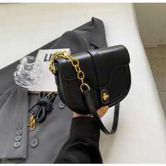 2023新款優雅純色大氣邊框鏈條肩帶氣質名媛高級感禮品馬鞍包女包