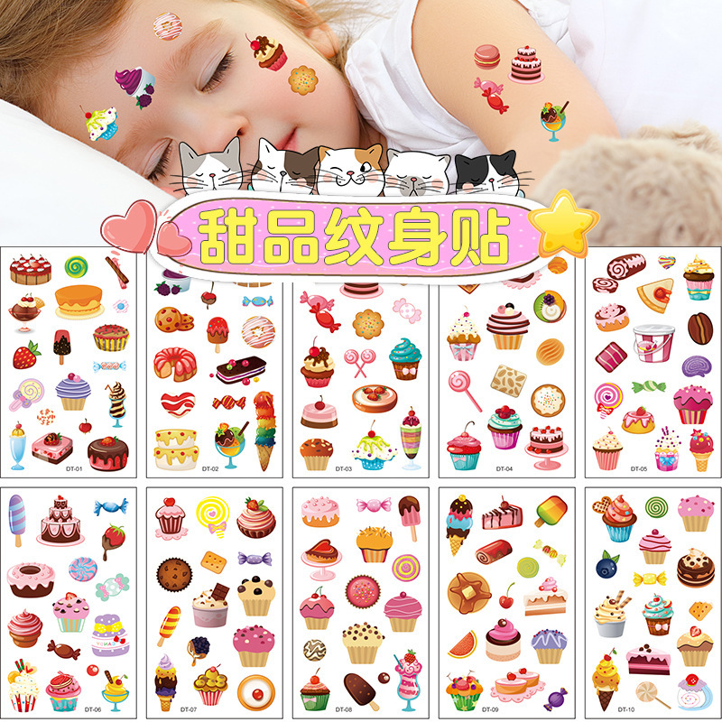 Waterproof Children's Dessert Tattoo Sticker Waterproof Boys and Girls Birthday Party Cake Candy Cartoon Fun Temporary Sticker Waterproof Children's Dessert Tattoo Sticker Waterproof Boys and Girls Birthday Party Cake Candy Cartoon Fun Temporary Sticker