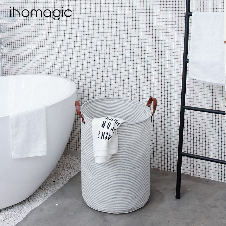 Cesta de lavandería de tela a rayas cesta de la ropa cesta de almacenamiento de juguete plegable baño Cubo de lavandería cesta de la lavandería