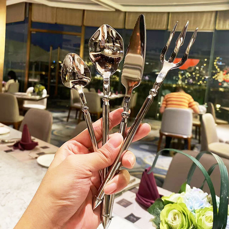 Creative 304 Stainless Steel Knife and Fork Spoon Neptunus Trident Solid Steak Knife and Fork Dessert Spoon Restaurant Hotel Tableware