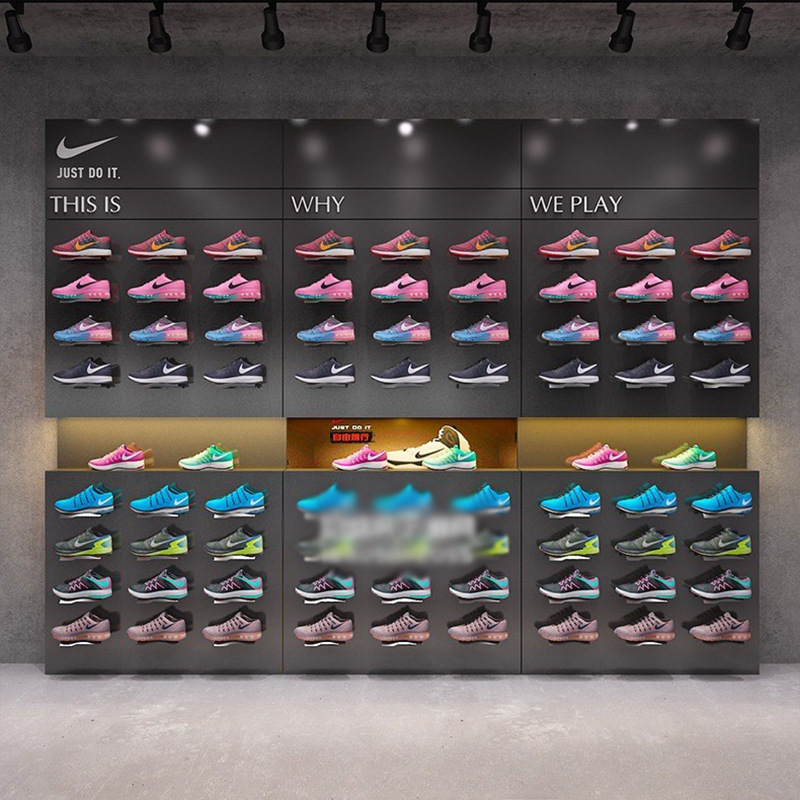Tienda de ropa estante de exhibición gabinete de exhibición de pared Zapatero tienda de zapatilla de deporte estante centro comercial tienda de zapatos estante de zapatos