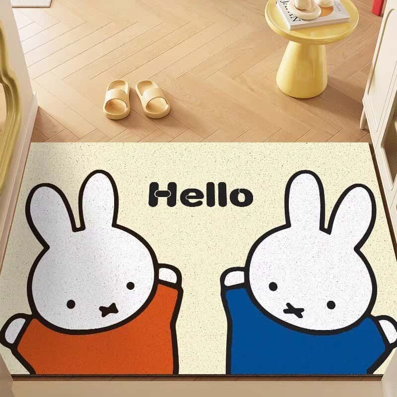Cute Miffy Rabbit Silk Loop Doormat for Home Entrance, Mud-Scraping and Dirt-Resistant Foot Mat
