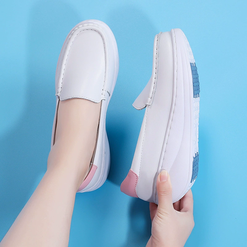 Летние женские медицинские туфли для работы за границей, с мягкой подошвой, дышащие, не утомчающие, устойчивые к запахам, нескользящие, с эффектом увеличения роста, на толстой полой подошве.