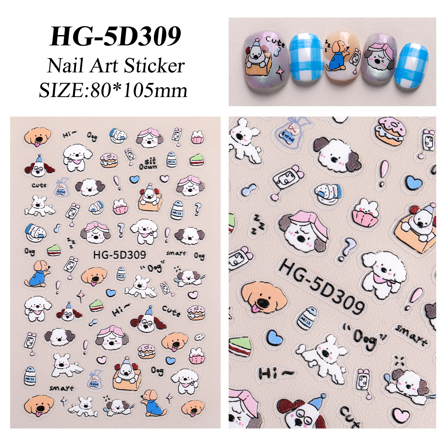 Ins cute perro pegatinas de uñas joyas en relieve japonés adorable gato DIY patrón pegatinas de uñas HG