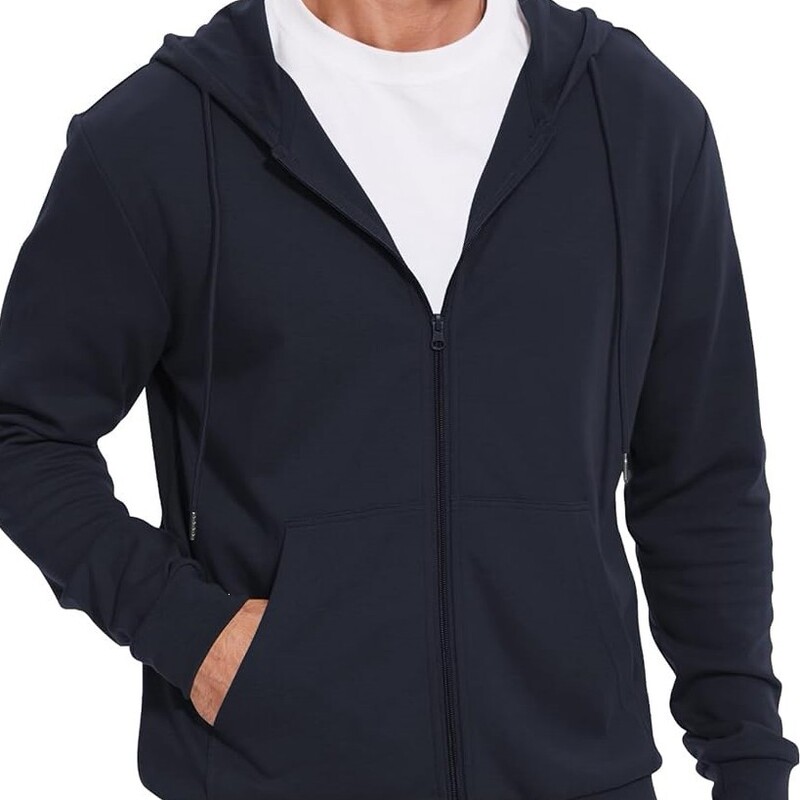 Letaotao Lightweight Hoodie Men's Zip-Up Hooded Sweatshirt Thin Slim Fit Jacket, Available in Regular and Plus Sizes