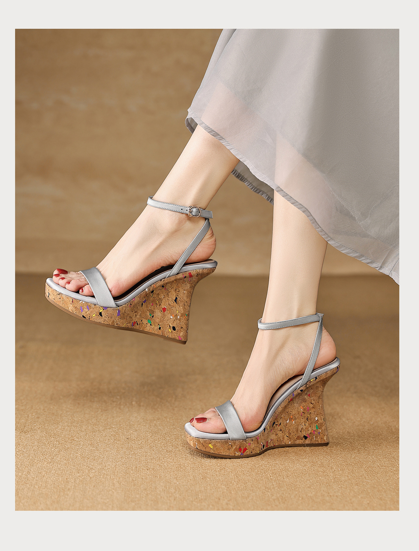 Sandal cao gót nữ quai ngang hở mũi đế xuồng gót 9 cm — màu đen, bạc chi tiết 17