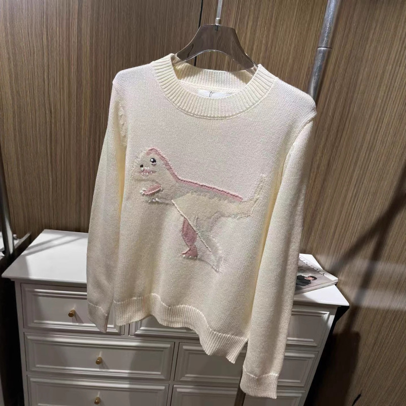 Ch Koujia Winter New Wool Fun Dinosaur Round Neck Sweater Women's Trendy Cartoon Wool Sweater Bottoming Shirt