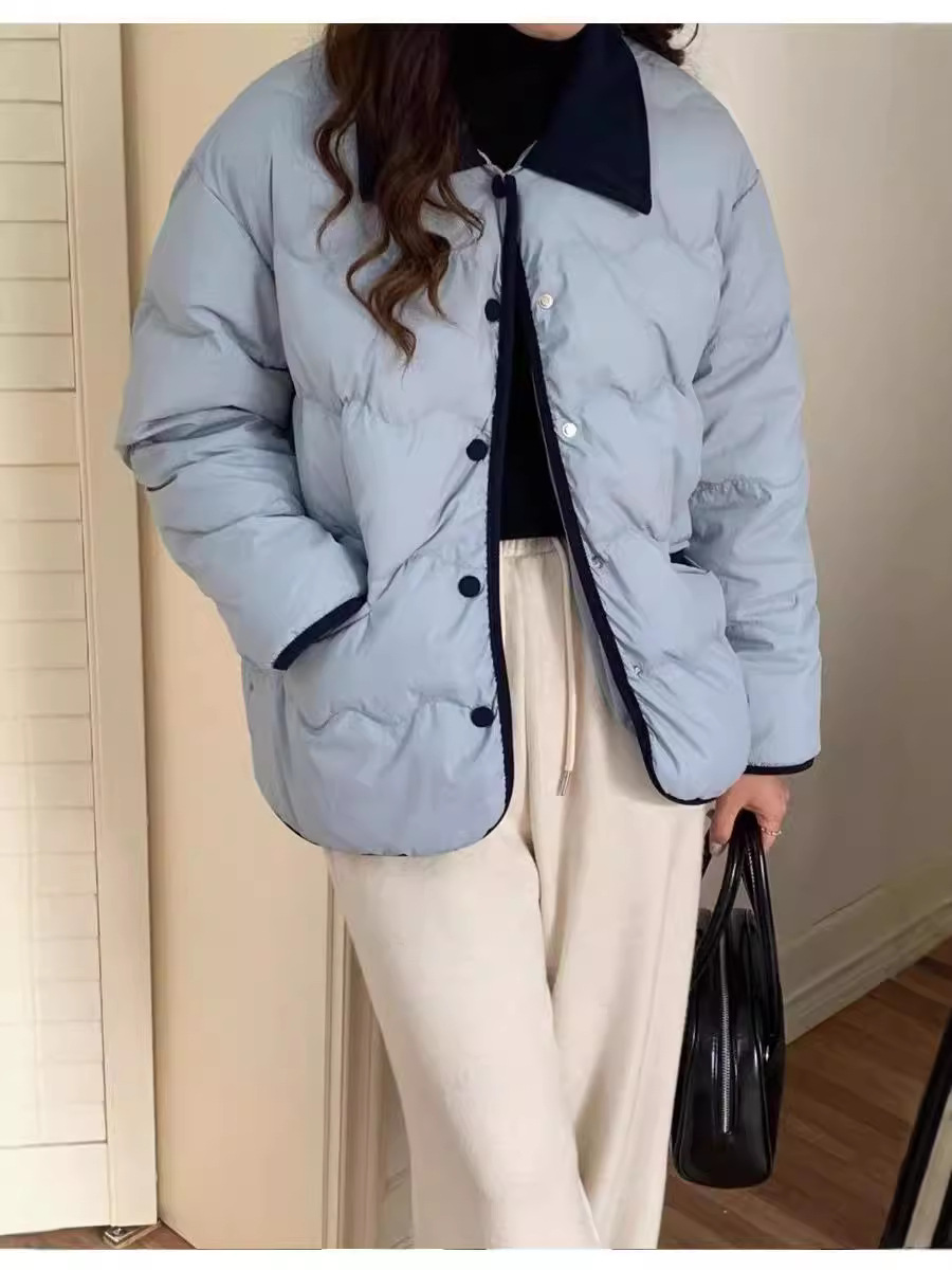Women's Cotton-padded Coat Short Design Fleece Contrast Lapel Loose Bread Suit New Winter College Style Coat Cotton-padded Coat