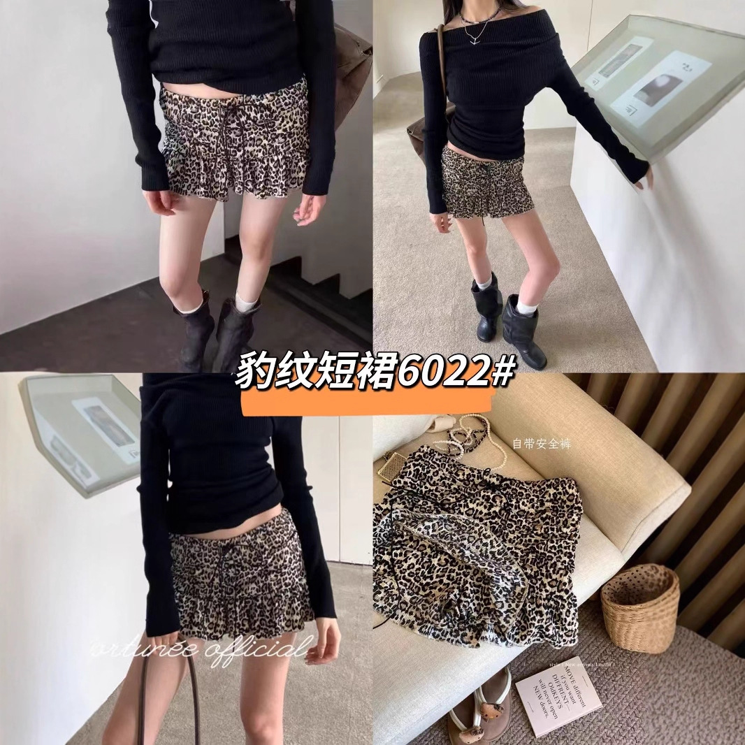 Leopard Print Strap Design Mini Cake Skirt Pants for Women 2025 Autumn American Style Retro Hot Girl Skirt