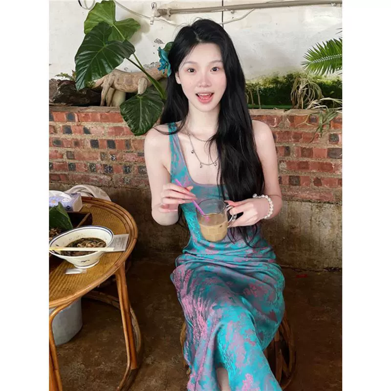 OK-122 американское ретро атласное жаккардовое тонкое сексуальное платье без рукавов для перерыва на чай, летнее романтическое и красивое платье