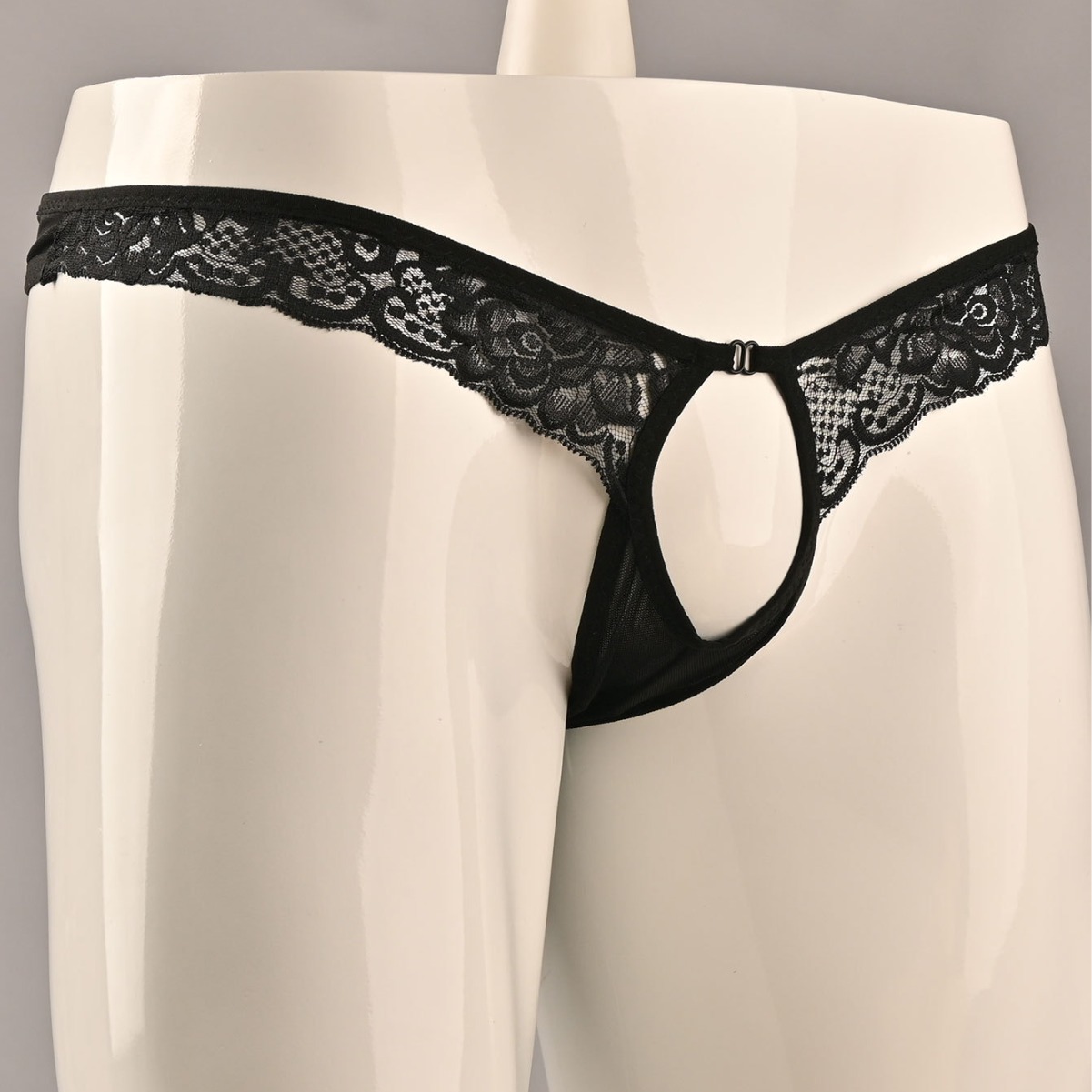 Men's Hollow-Hedge Exposed J-Briefs Mesh Cool Summer Small T-pants Sports Quick-drying Stretch Lace Black