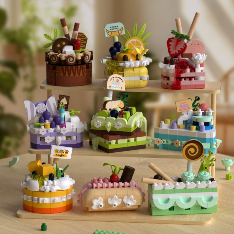 【Wholesale Dropshipping】Dessert Party Cake Taro Mud Bobo Building Blocks Cross-Border Assembly Toys Ornaments Children's Gifts