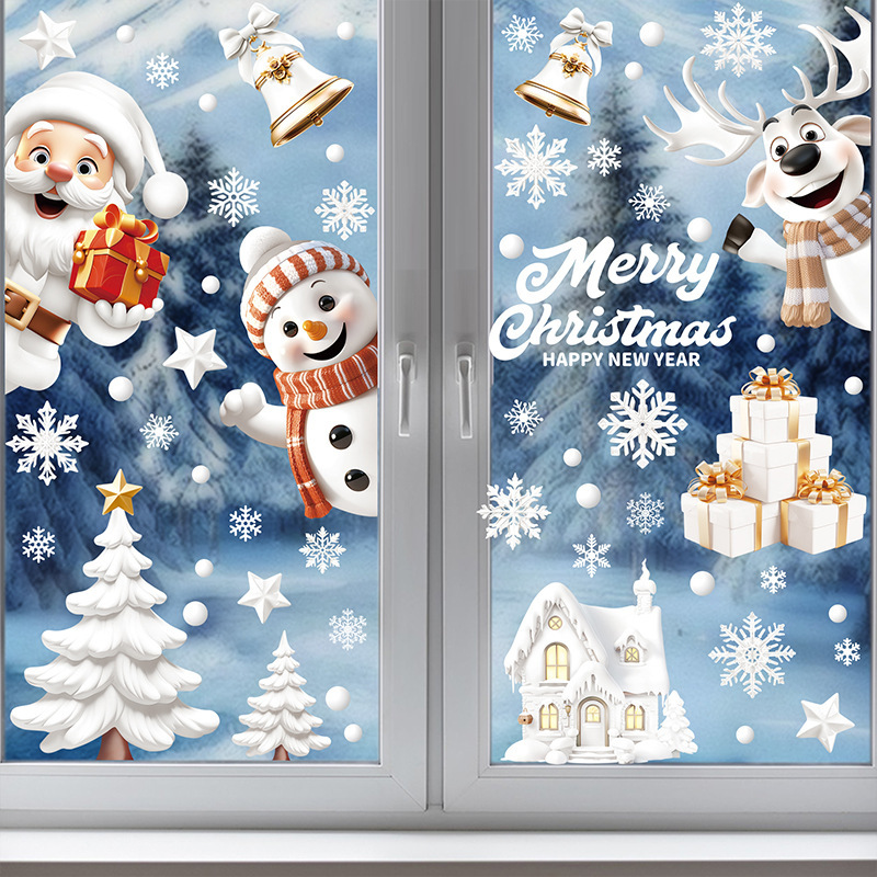 アマゾンの新商品3d白いサンタクロースのクリスマスの静電はデパートの店のショーウインドーの背景を貼って窓を飾ります。|undefined