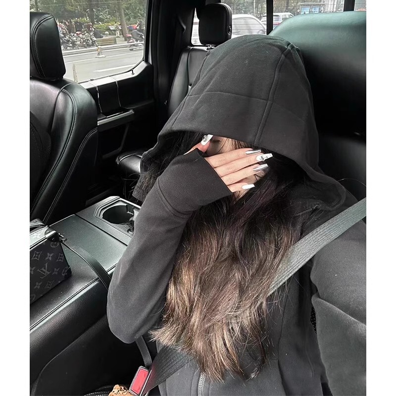 山东即墨卫衣上衣女暗黑色2025新款韩系百搭掐腰减龄秋季显瘦外套|undefined