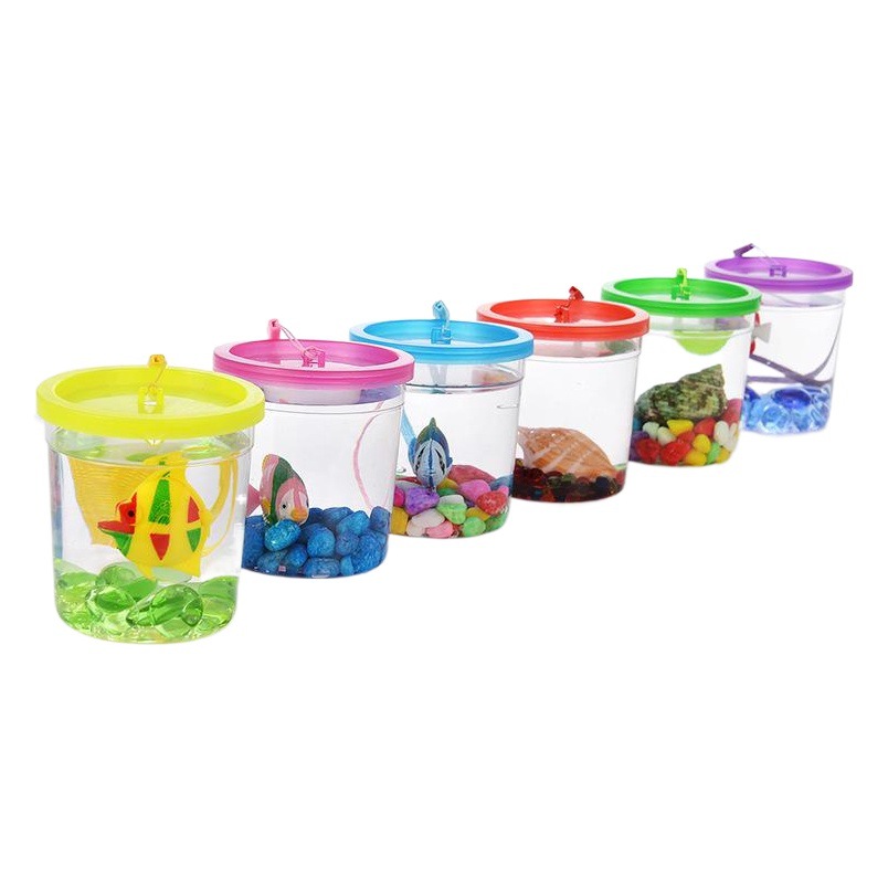 Mini portátil espesado douyu taza lote medusas taza plástico pequeño tanque de peces tortuga olla con tapa taza