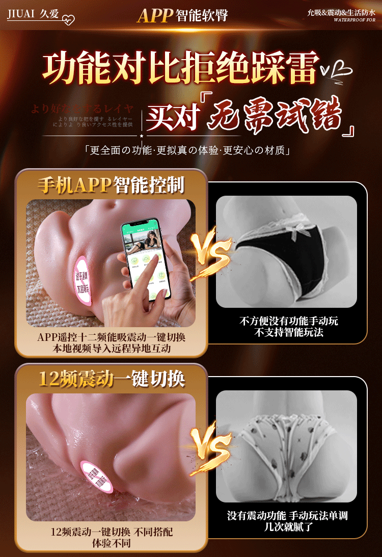 Jiuai Male Masturbation Cup Half-Body Hip Mold in TPE with App Suction Heating Vibration — detail image 4