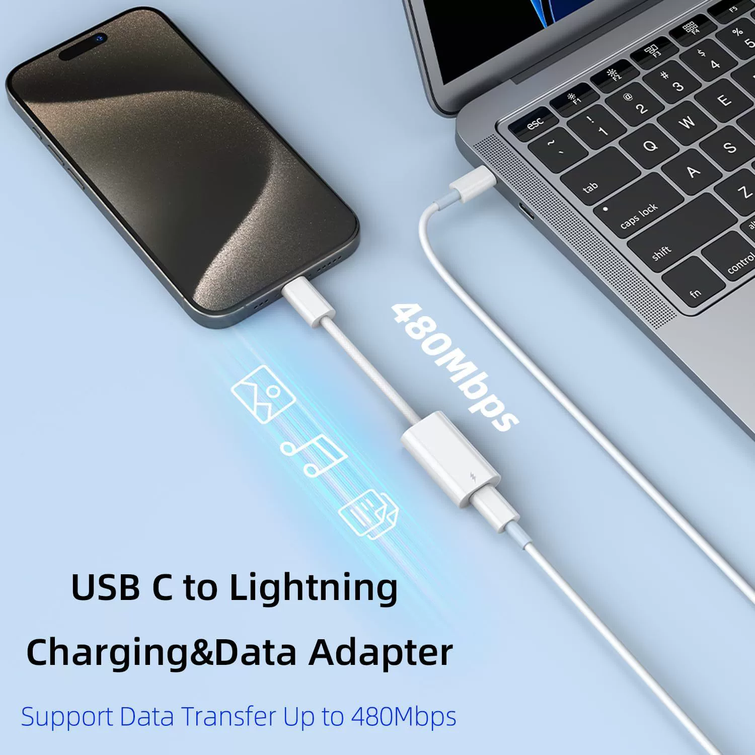 Адаптер USB-C (шт.) на Lightning (гн.), для iPhone 15/Plus/Pro
