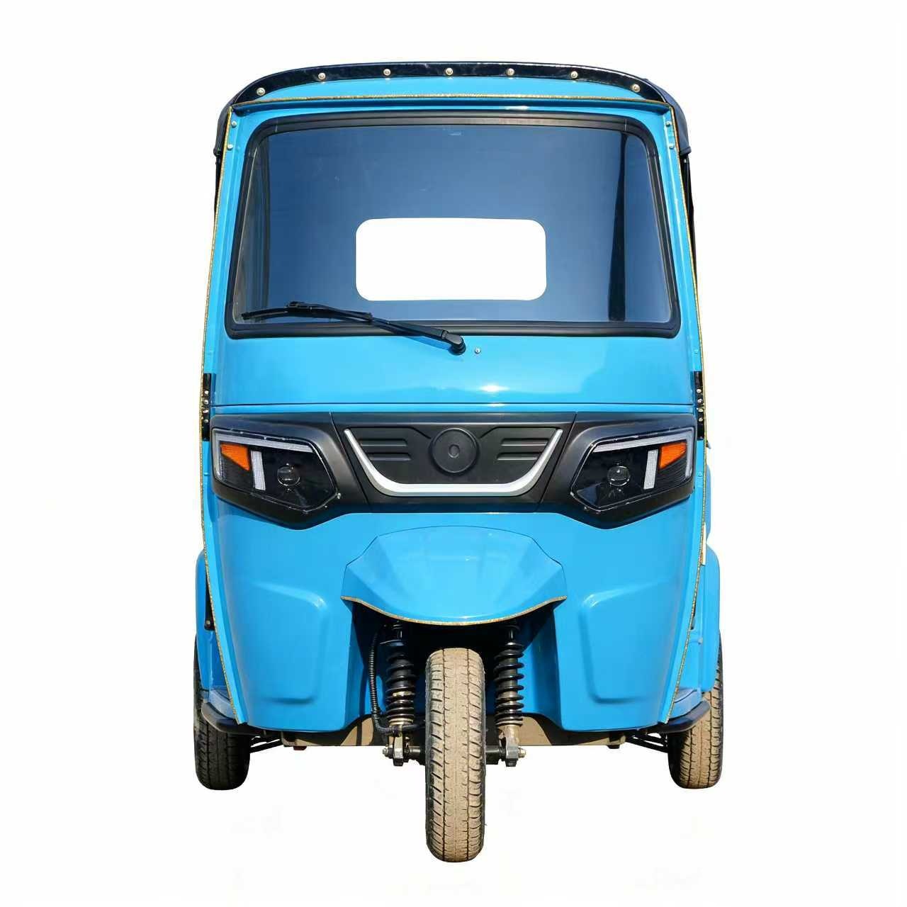 Tuk-tuk, a fuel-powered passenger tricycle, is exclusively for export and features a rainproof enclosed cabin for passenger transportation