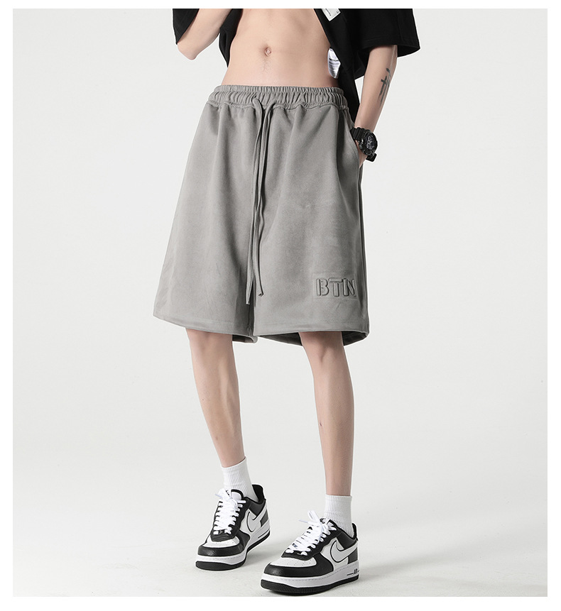 New summer casual shorts for men, suede loose stretch capri pants, American steel stamp straight-leg sport pants pic 20