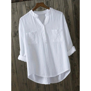 W 81903 White V-neck design women long shirt ��ɫ V �I�OӋ��