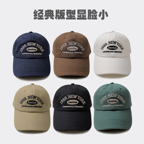 Korean retro baseball hat for women in autumn and winter, versatile street letter embroidery 1989 peaked cap for summer couples for men