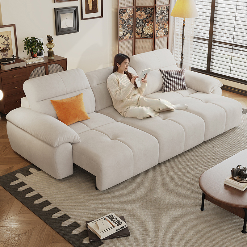 Electric Sofa Bed, Stackable Sofa, Living Room Zero Wall Retractable Functional Sofa, Cat Scratch Fabric, Cream Style