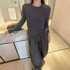 25秋季女装新款木耳边领弹力长袖打底衫女6193
