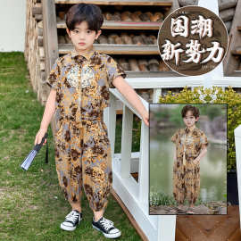 汉服男童夏款中国风短袖套装男宝宝衣服儿童装夏季薄款新中式唐装