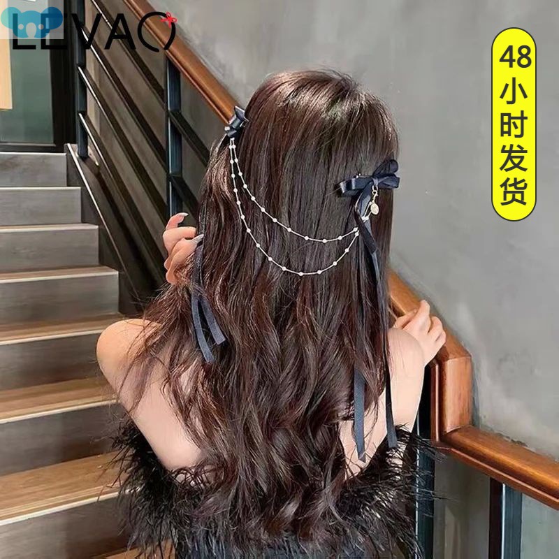 Elegant Chain Solid Color Bow Hairp for Girl Black Hair CLIP