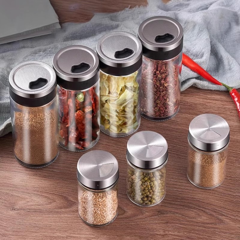 Botella de espolvorín de vidrio sin plomo de cocina, tapa porosa giratoria, botella de condimento especial para barbacoa, tubo de polvo de pimienta, tubo de caja de palillo de dientes