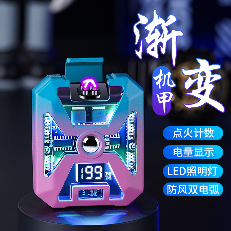 HY6060 Robot Suit Style LED Lighting Electronic Pulse Igniter Outdoor Windproof Arc Cigarette Lighter Cross-border Supply