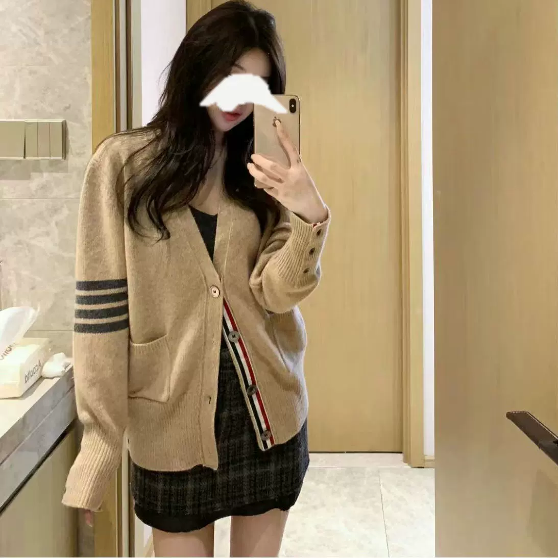 THOM BRASSY 1863 Четырехполосное пальто осень-зима новая мода Четырехполосное V-образный кардиган 1425