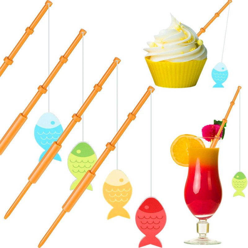 Decoración para pasteles de Amazon, recuerdos de fiesta, mini caña de pescar, adorno para pastel de cumpleaños, inserto para hornear pasteles