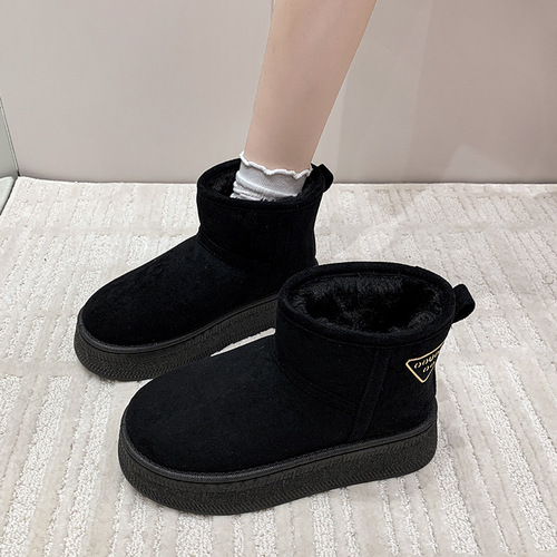 Women's Thick-Heeled Short Snow Boots 2025 Winter Warm Fleece Lined Leather-Fur Integrated Snow Boots Slipper Boot