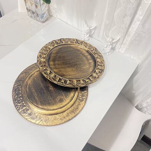 Foreign trade transparent wedding hotel party spray paint craft decorative plastic deep fruit plate golden shiny large bowl