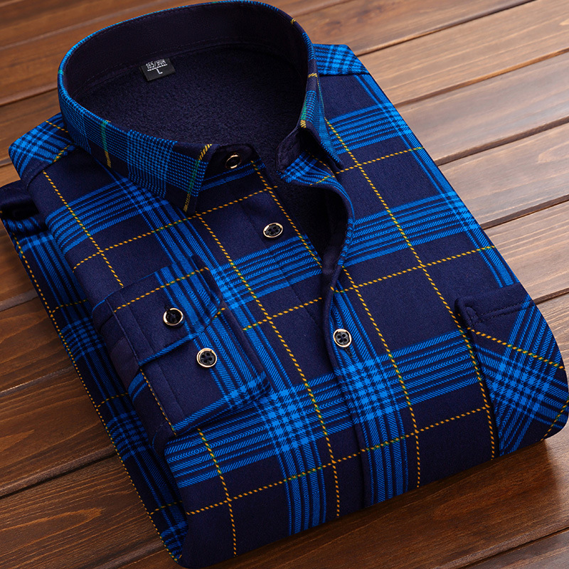 Autumn and Winter Men's Warm Fleece-Lined Thick Long-Sleeve Shirt for Middle-Aged and Elderly Dads, Plaid Shirt, in Stock Autumn and Winter Men's Warm Fleece-Lined Thick Long-Sleeve Shirt for Middle-Aged and Elderly Dads, Plaid Shirt, in Stock
