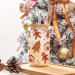 アマゾン16オンス高ホウ素シリコングラス高颜値クリエイティブかわいいクリスマス姜饼悪役シリーズコーラカップ