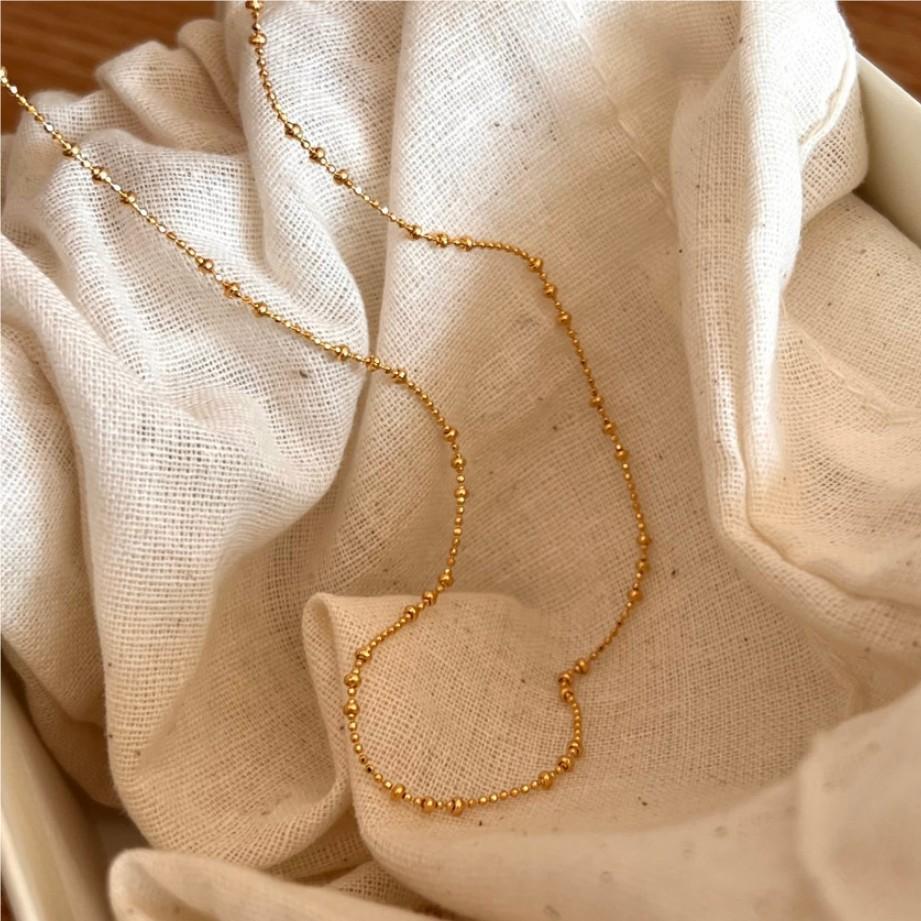 18K Gold Plated Plating 925 Sterling Silver Ball Chain Plating Solid Color Necklace