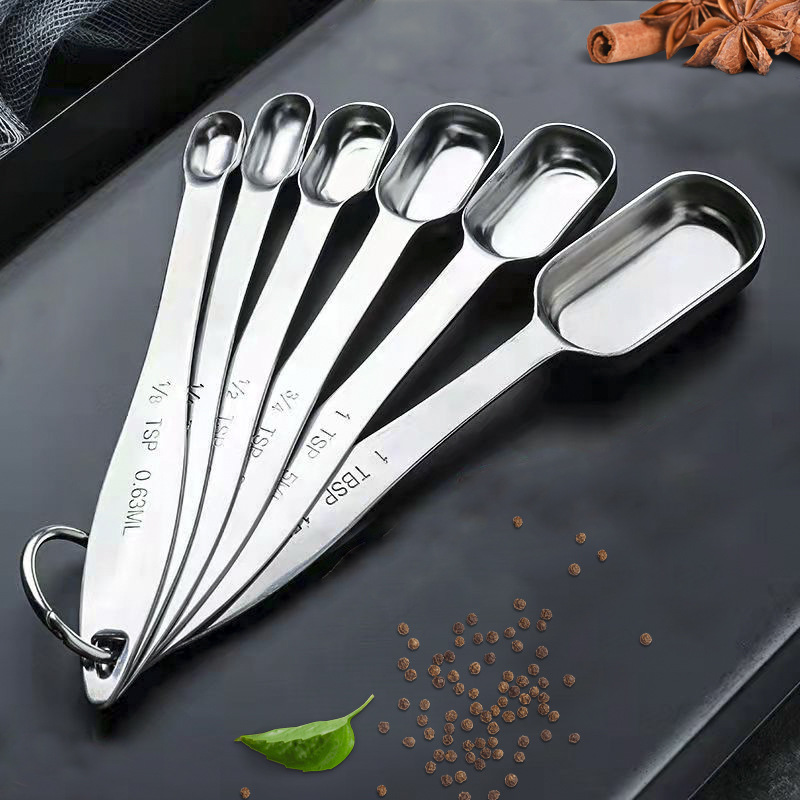 Baking Tools Stainless Steel Rectangular Measuring Spoon 6-piece Set Square Head Seasoning Spoon Scale Combination Pack