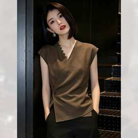 2026 夏季新款简约不规则复古衬衫女小众设计感洋气百搭短袖衬衣