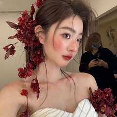 新娘2025头饰红色森系敬酒迎客高级干花花朵套装结婚婚纱发饰配饰