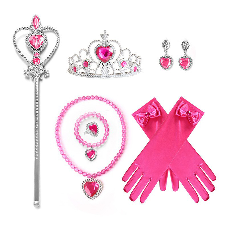 Frozen princesa amor collar traje niñas princesa joyería niños melocotón corazón con corona de diamantes palo mágico